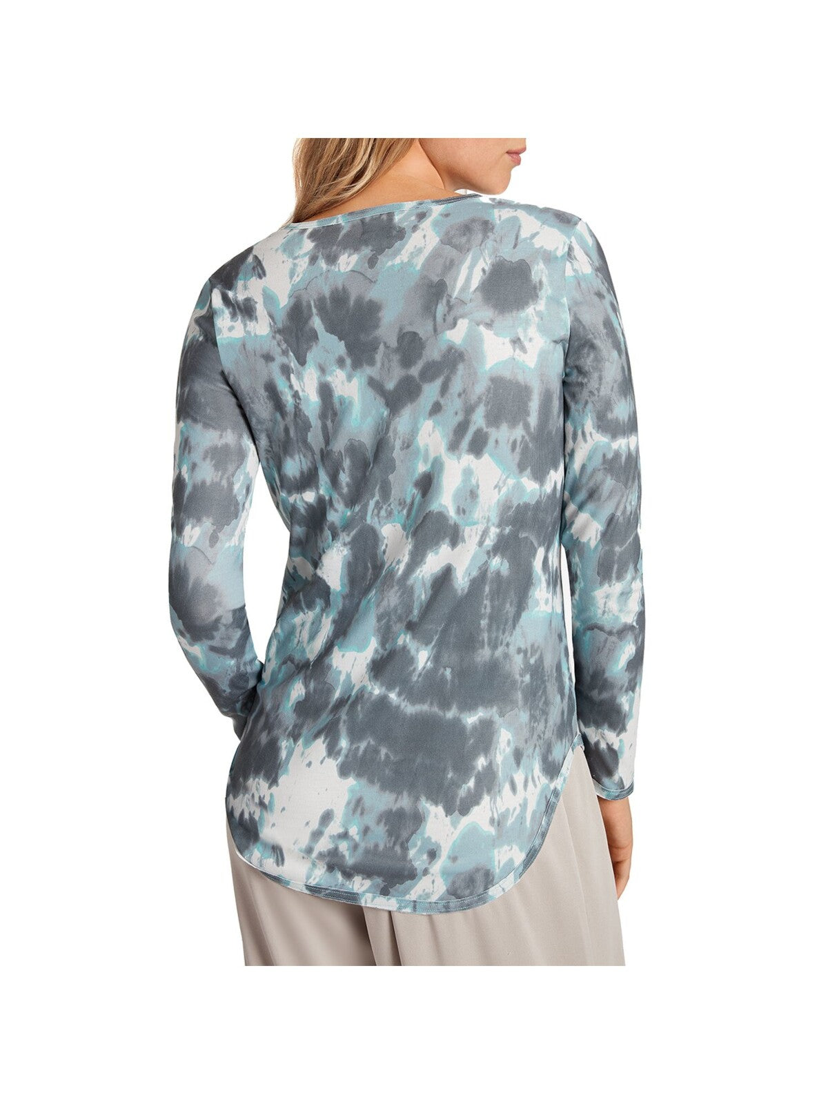 B NEW YORK Womens Stretch Long Sleeve Curved Hem Scoop Neck Top