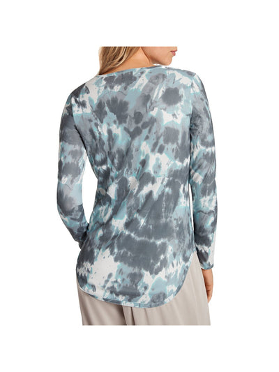 B NEW YORK Womens Stretch Long Sleeve Curved Hem Scoop Neck Top