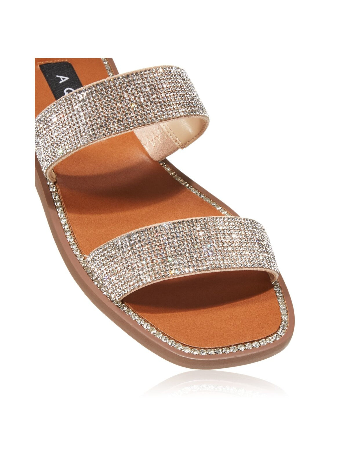 AQUA Womens Silver Studded Strappy Rhinestone Glow Square Toe Slip On Slide Sandals Shoes 6 M