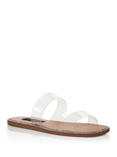 AQUA Womens Clear Studded Rhinestone Glow Square Toe Slip On Slide Sandals 6.5 M