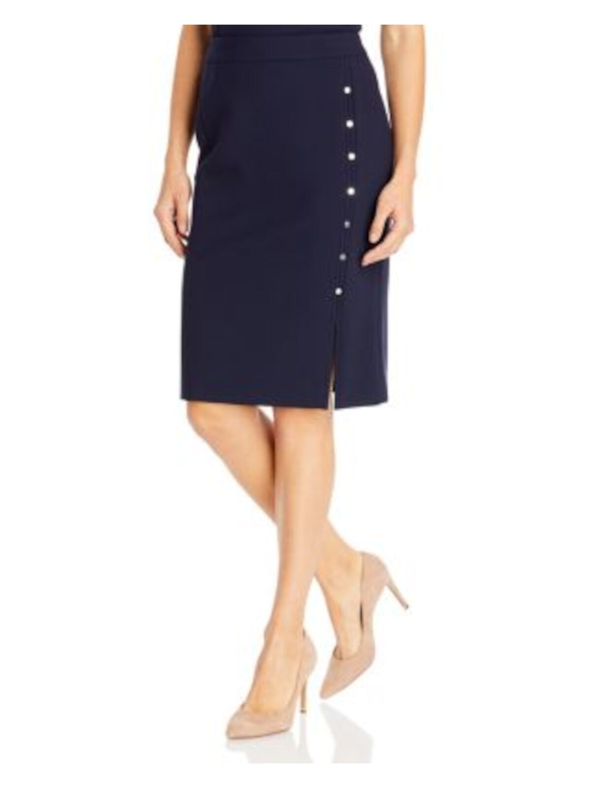 BOSS Womens Navy Slitted Knee Length Wear To Work Pencil Skirt 6