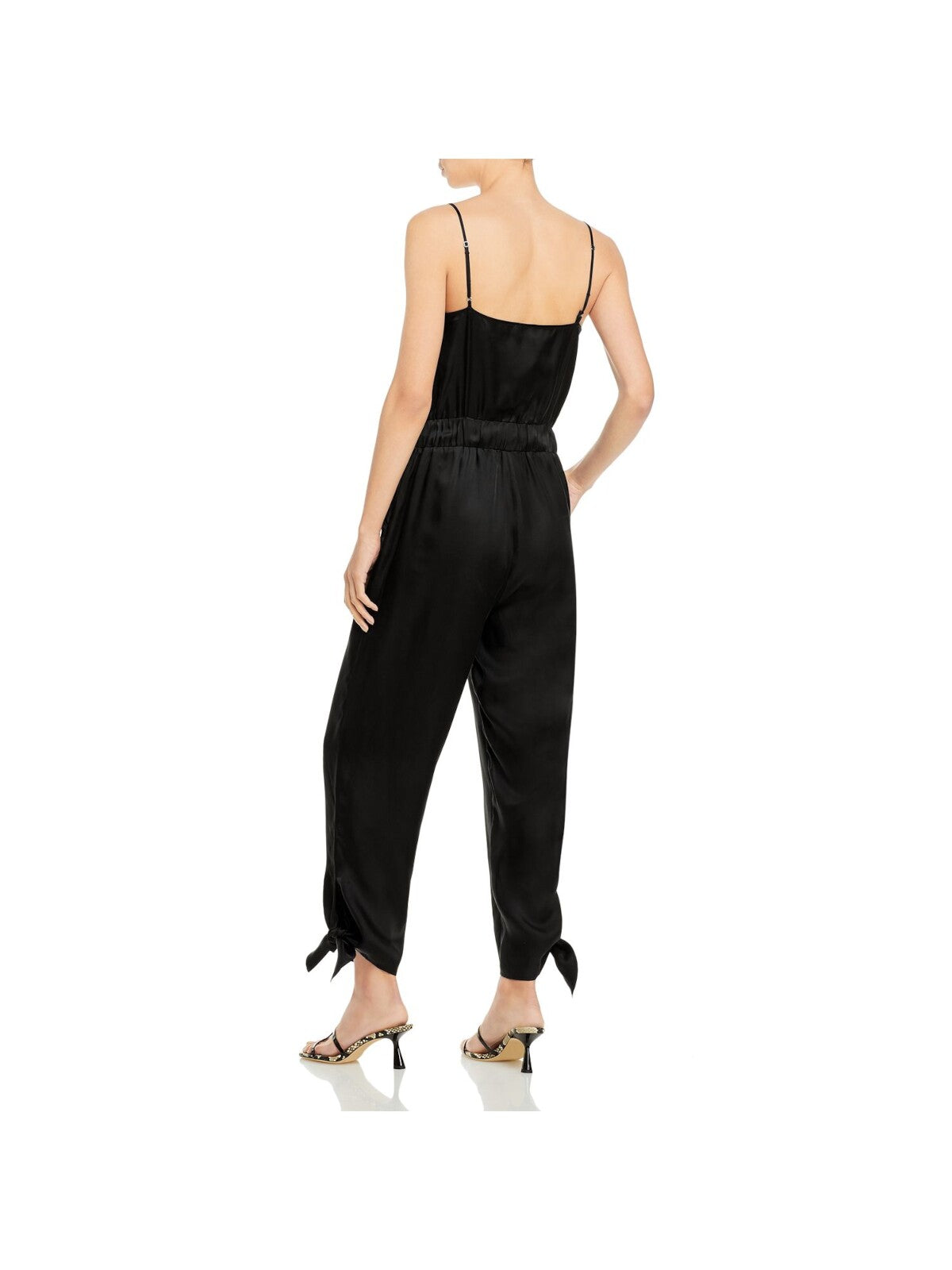 CINQ A SEPT Womens Black Tie Drawstring Waist Spaghetti Strap Scoop Neck Evening Jumpsuit XS