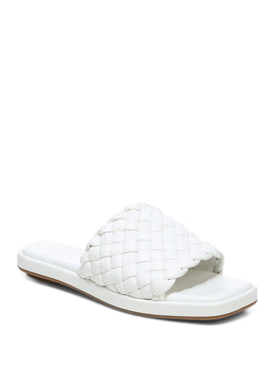 VINCE. Womens White Cushioned Woven Rumi Square Toe Slip On Leather Slide Sandals Shoes 7 M