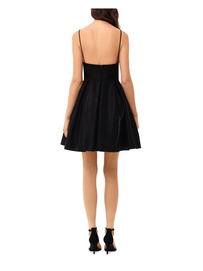 BETSY & ADAM Womens Black Glitter Zippered Spaghetti Strap V Neck Mini Party Fit + Flare Dress 8