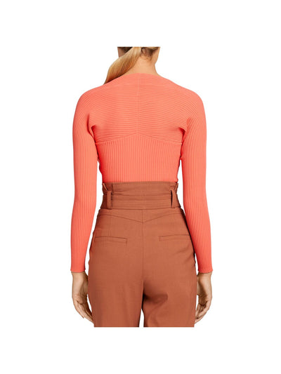 A.L.C. Womens Orange Ribbed Long Sleeve Scoop Neck Top S