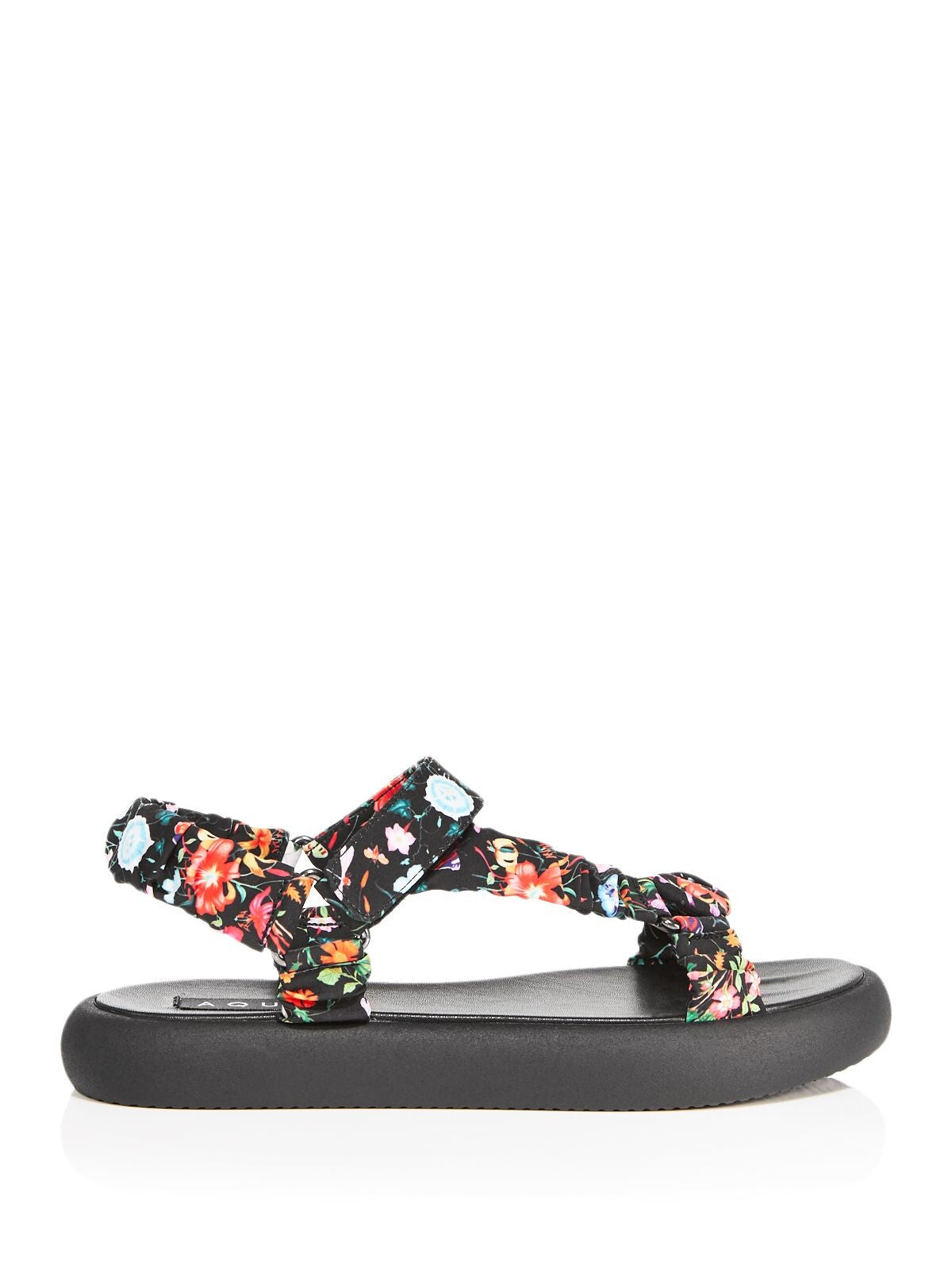 AQUA Womens Black Floral Adjustable Strap Cushioned Tenly Square Toe Platform Sandals Shoes M