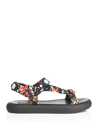 AQUA Womens Black Floral Adjustable Strap Cushioned Tenly Square Toe Platform Sandals 8.5 M