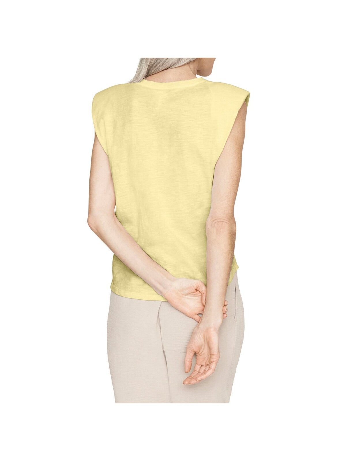 B NEW YORK Womens Sleeveless Padded-shoulder Curved Hem Round Neck Tank Top