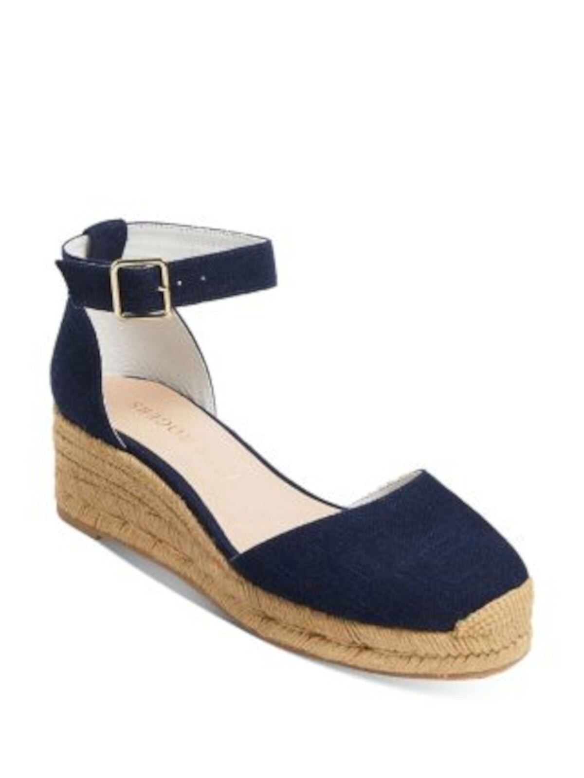 JACK ROGERS Womens Navy Padded Ankle Strap Palmer Round Toe Wedge Buckle Espadrille Shoes 9.5 M