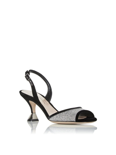 GIORGIO ARMANI Womens Black Mixed Media Padded Peep Toe Flare Buckle Dress Slingback Sandal 36