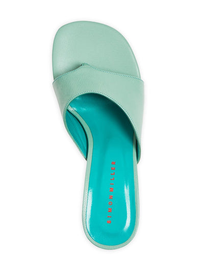 SIMON MILLER Womens Teal Padded Bill Round Toe Kitten Heel Slip On Leather Thong Sandals Shoes 39