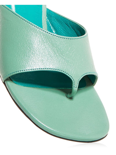 SIMON MILLER Womens Teal Padded Bill Round Toe Kitten Heel Slip On Leather Thong Sandals Shoes