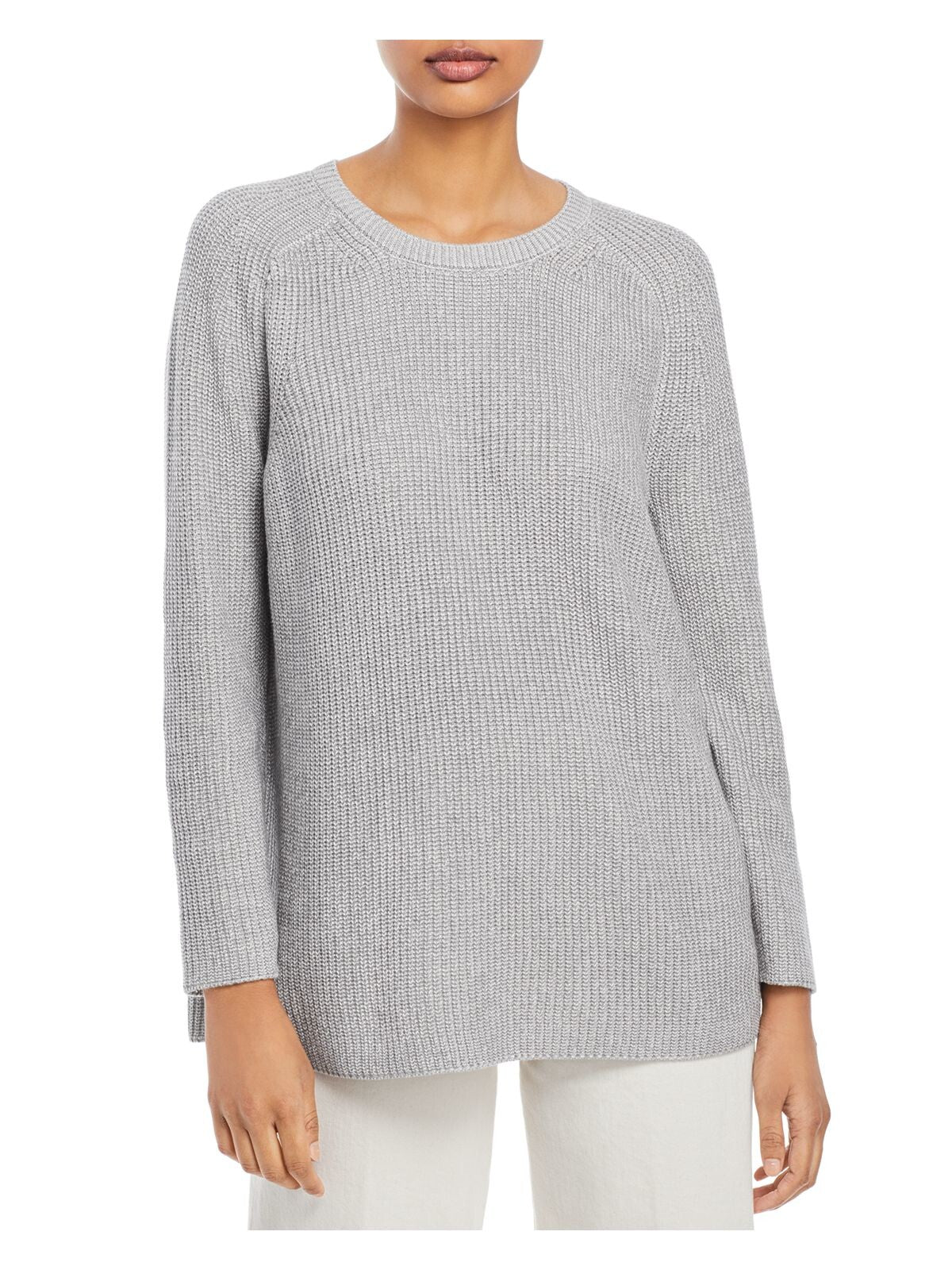 EILEEN FISHER Womens Gray Stretch Crew Neck Sweater L