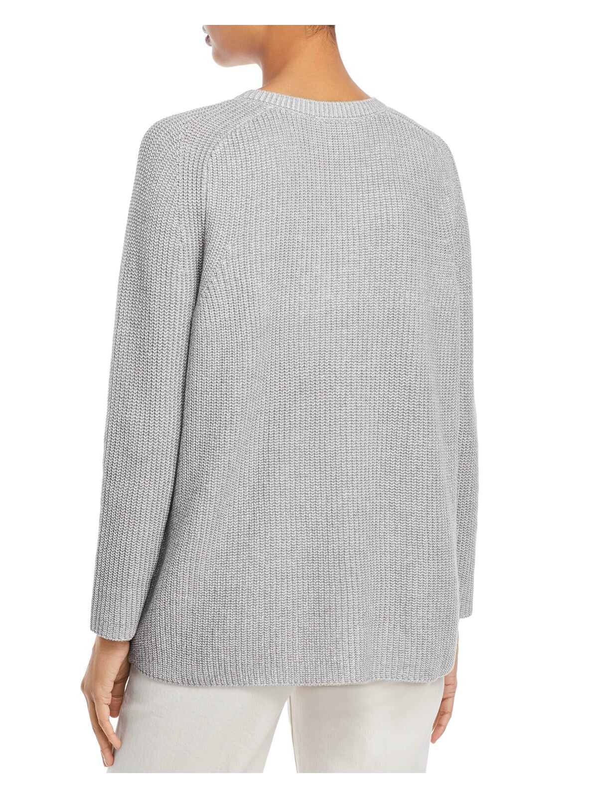 EILEEN FISHER Womens Gray Stretch Ribbed Long Sleeve Crew Neck Sweater M