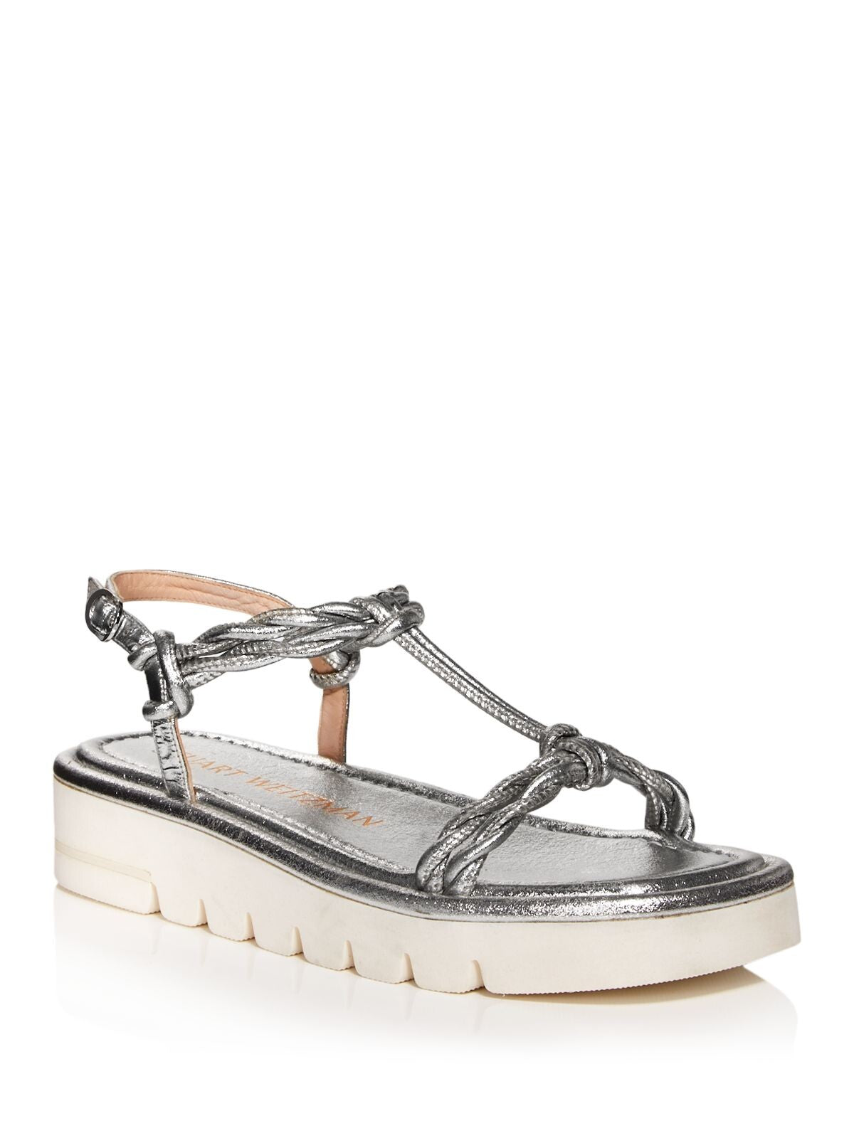 STUART WEITZMAN Womens Silver 1" Platform Padded Calypso Square Toe Wedge Buckle Leather Slingback Sandal 5.5 B