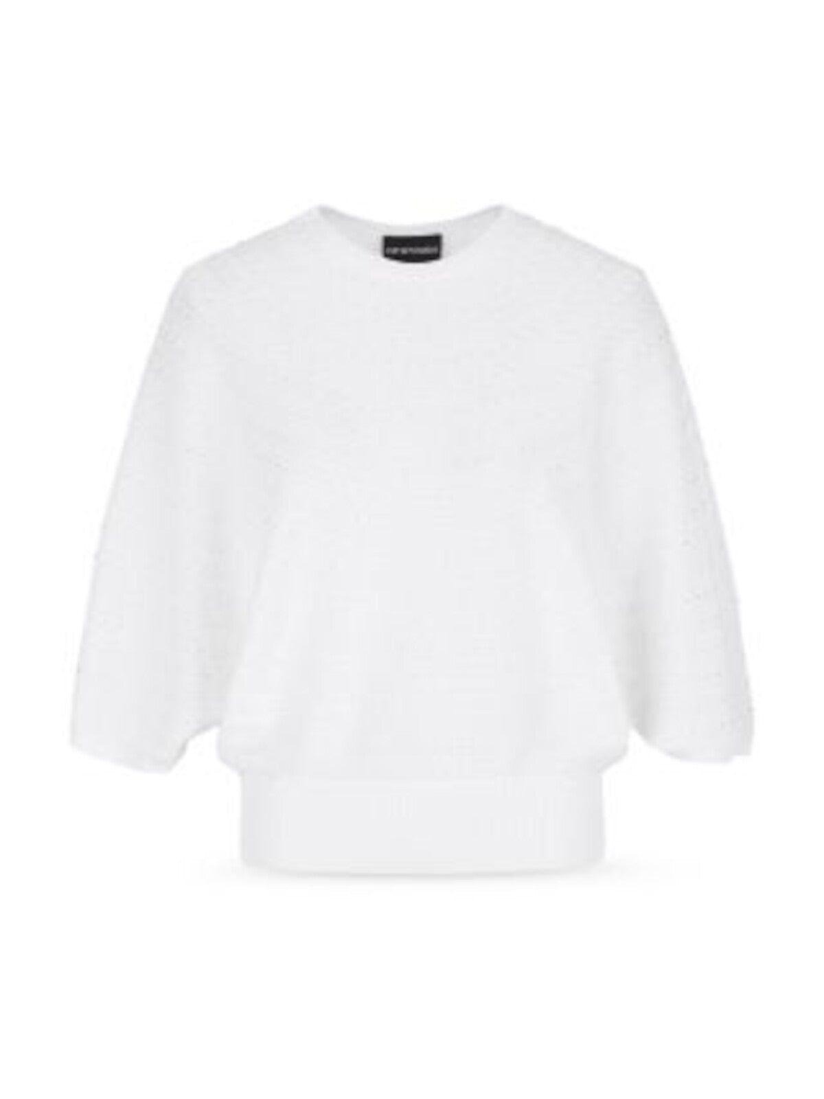 ARMANI Womens White Stretch Textured Ribbed Faux Pearl 3/4 Sleeve Crew Neck Sweater 44