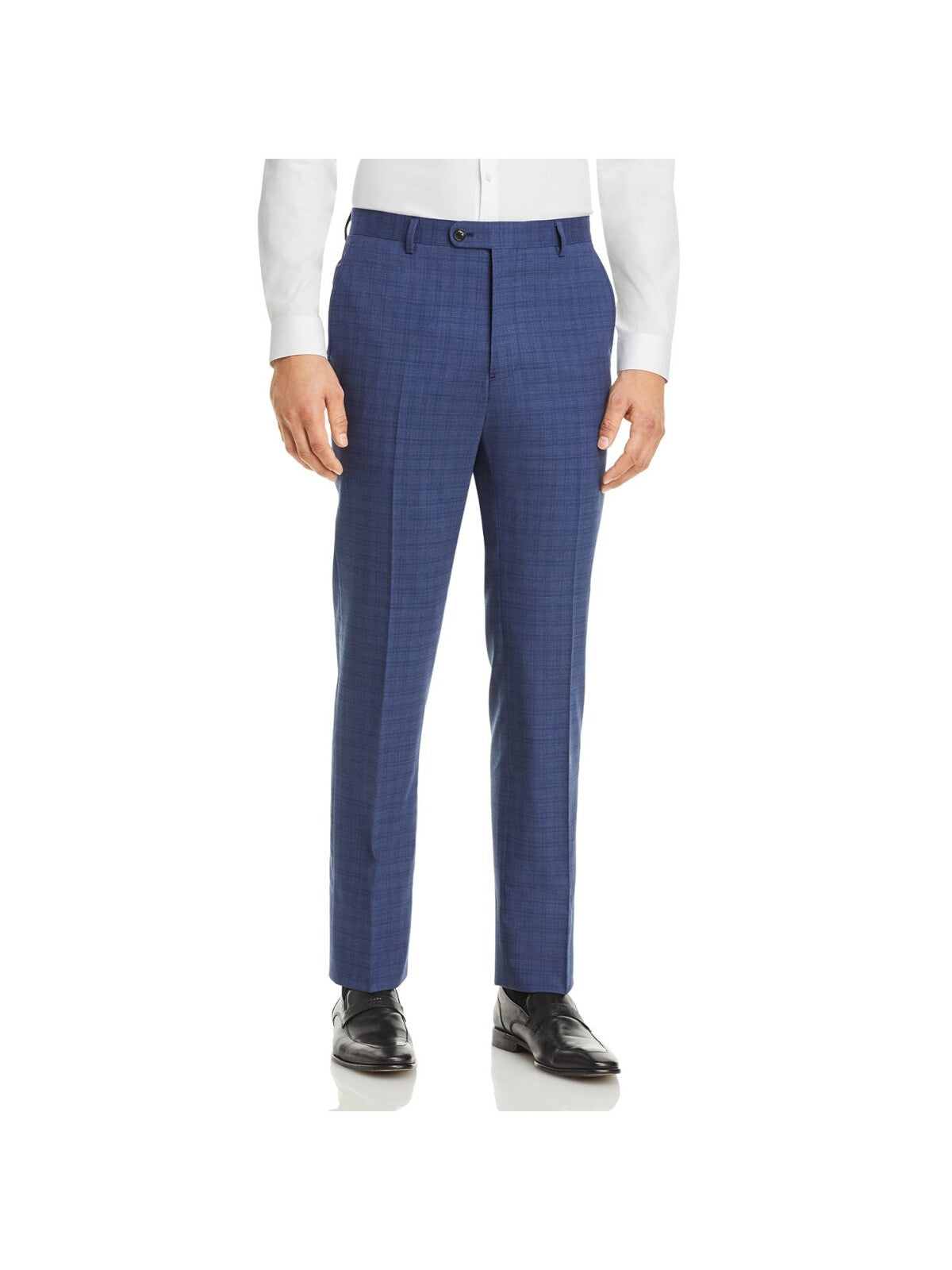 JOHN VARVATOS Mens Bleecker Navy Flat Front, Stretch, Plaid Slim Fit Stretch Suit Separate 34 S