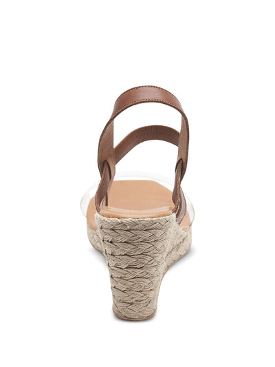 ANDRE ASSOUS Womens Beige Cushioned Transparent Strap Woven Stretch Alberta Round Toe Wedge Slip On Leather Slingback Sandal 38