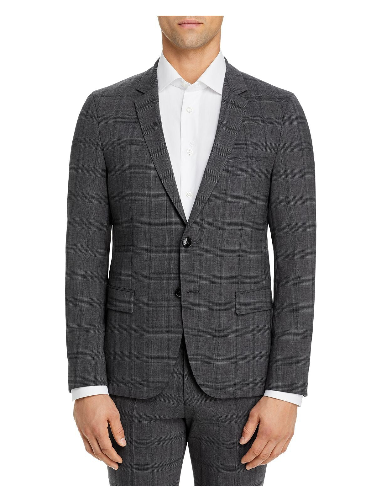 HUGO BOSS Mens Boss Red Label Anfred Gray Single Breasted, Windowpane Plaid Suit Jacket 38R