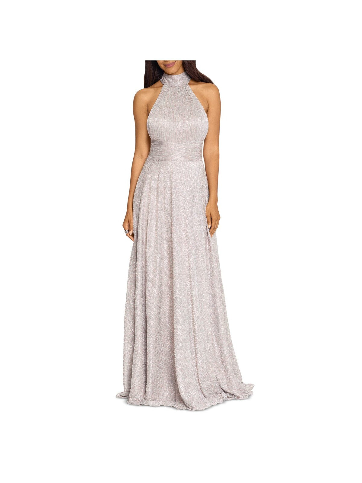 AQUA FORMAL Womens Beige Zippered Pocketed Wrap Style Skirt Open Back Lined Sleeveless Halter Full-Length Formal Gown Dress 2
