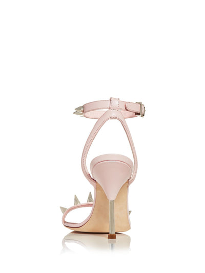 ALEXANDER MCQUEEN Womens Pink Ankle Strap Studded Square Toe Stiletto Buckle Leather Heeled Sandal 38