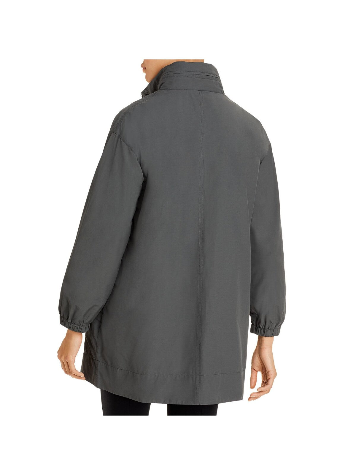 EILEEN FISHER Womens Gray Pocketed Packable Hood Snap Close Stand Collar Zip Up Jacket L