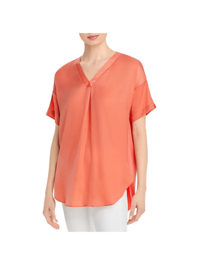 LYSSE Womens Coral Stretch Short Sleeve V Neck Top XS