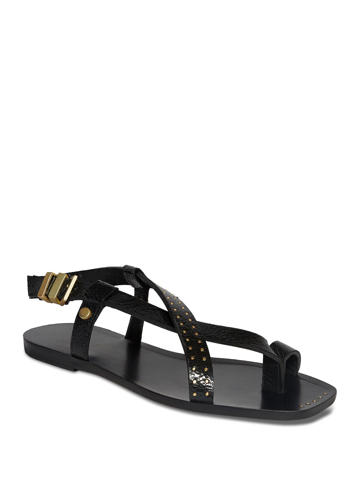 ALLSAINTS Womens Black Toe Loop Studded Asymmetrical Eden Square Toe Buckle Leather Sandals Shoes 39