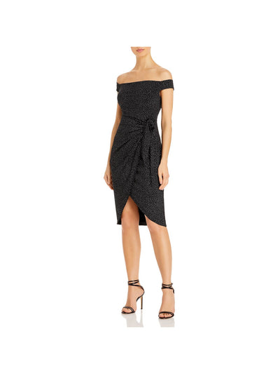 AIDAN AIDAN MATTOX Womens Zippered Pleated Side Tie Tulip Hem Sleeveless Off Shoulder Above The Knee Cocktail Sheath Dress