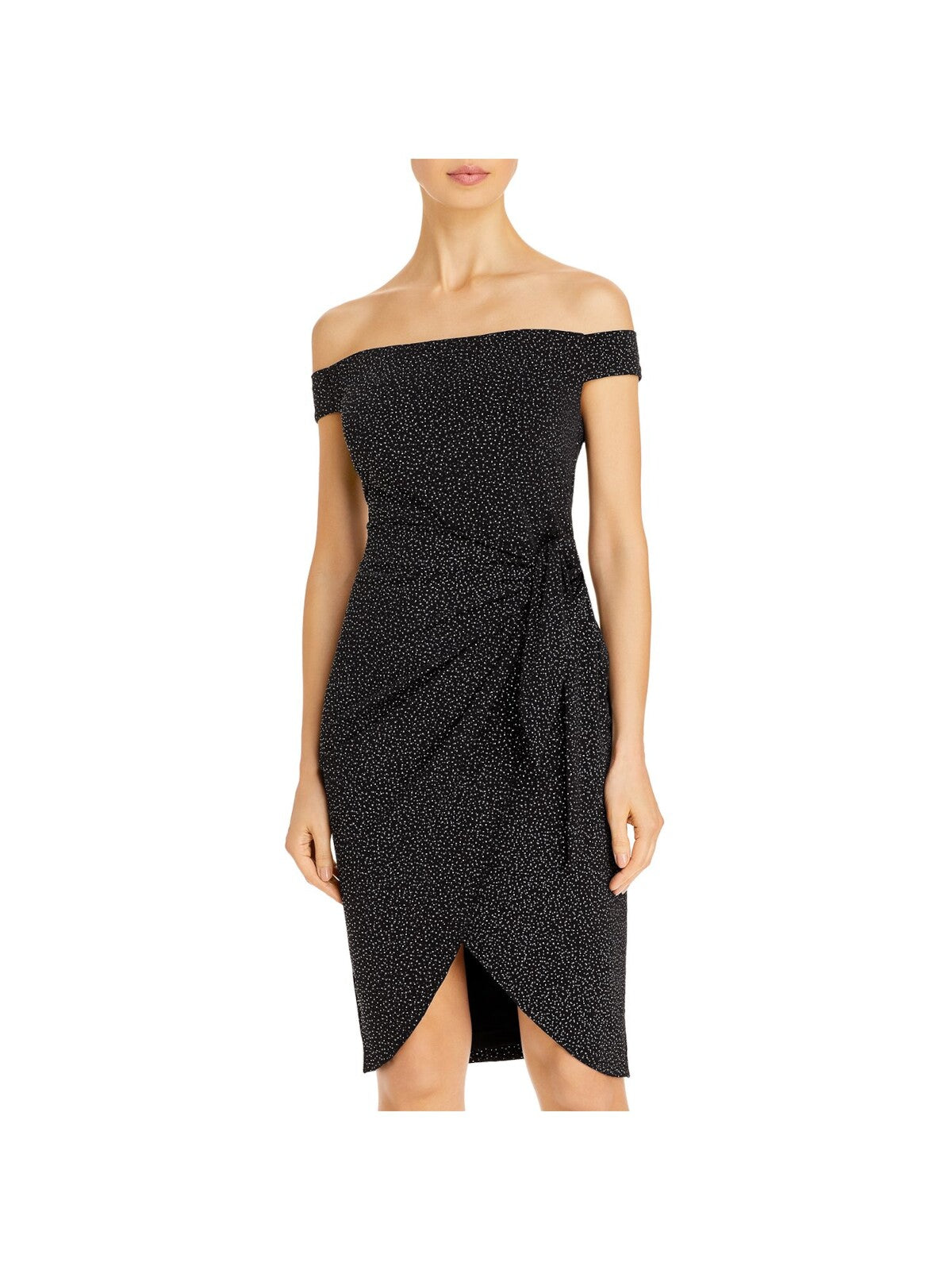 AIDAN AIDAN MATTOX Womens Zippered Pleated Side Tie Tulip Hem Sleeveless Off Shoulder Above The Knee Cocktail Sheath Dress