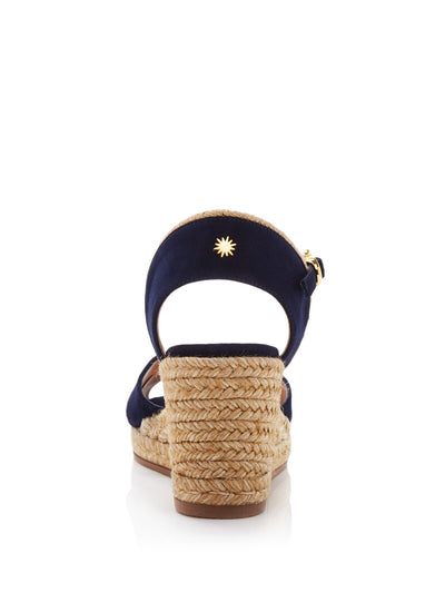STUART WEITZMAN Womens Navy Ankle Strap Woven Mirela Round Toe Wedge Buckle Leather Espadrille Shoes 10 C