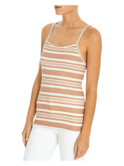 THREE DOTS Womens Pink Cotton Blend Striped Sleeveless Square Neck Tank Top XS