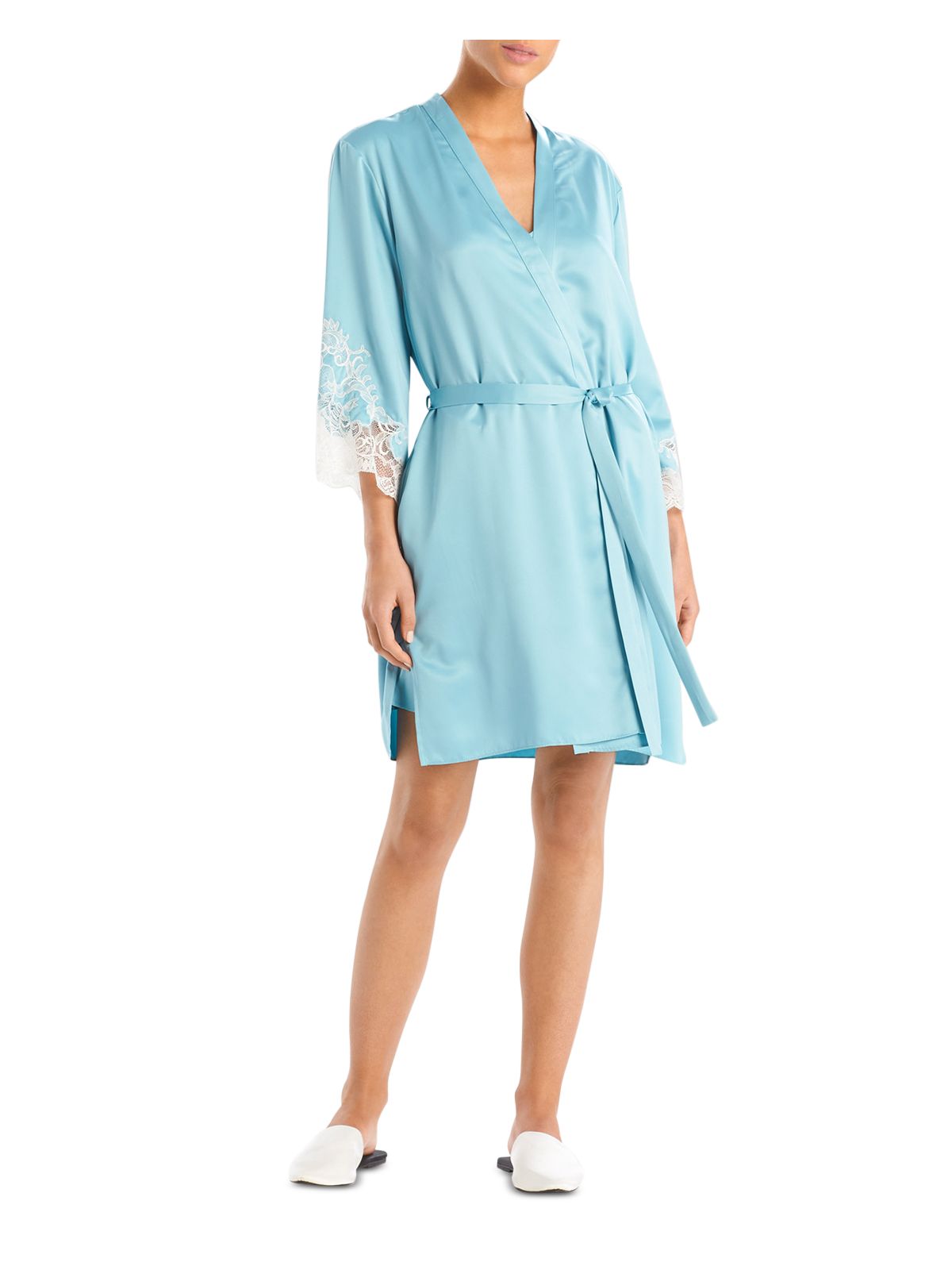 NATORI Intimates Aqua Satin Wrap Robe L