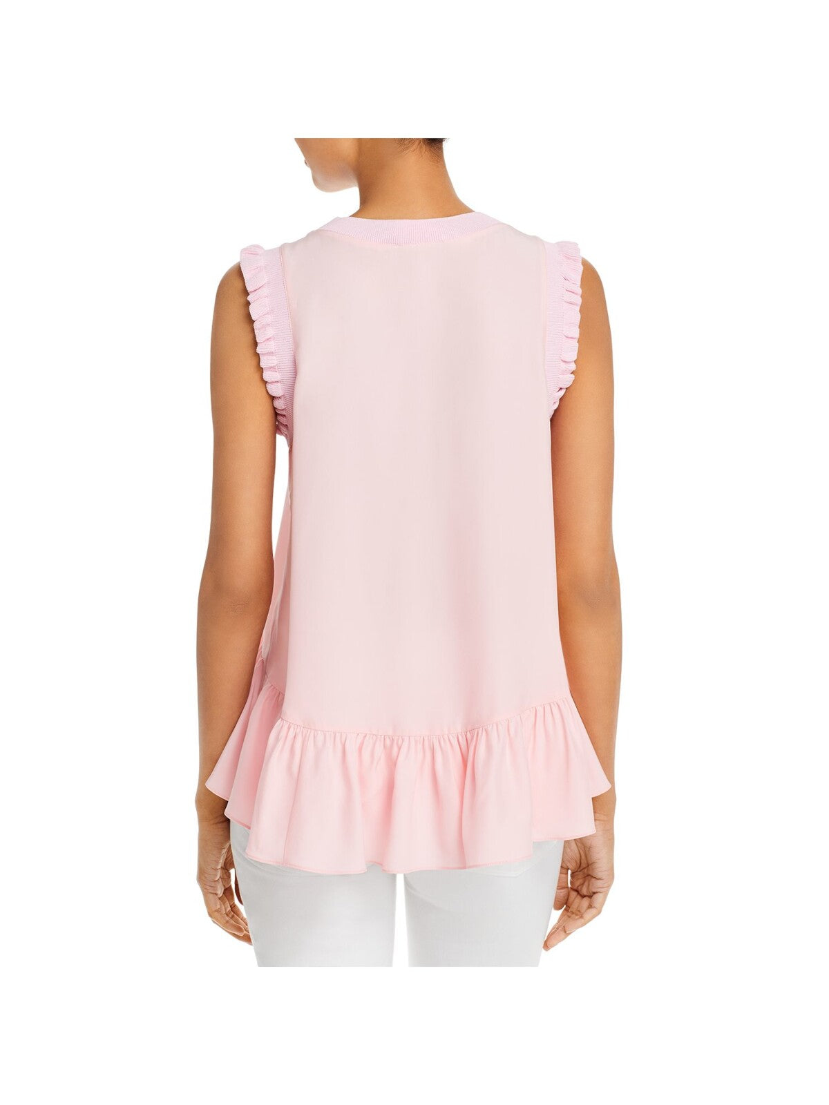 CINQ A SEPT Womens Pink Ribbed Sleeveless Crew Neck Peplum Top XS