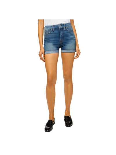 Jen 7 Womens Blue Denim Zippered Pocketed Rolled-cuff High Waist Shorts 0