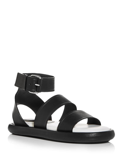 PROENZA SCHOULER Womens Black Ankle Strap Padded Round Toe Platform Buckle Leather Sandals Shoes 40