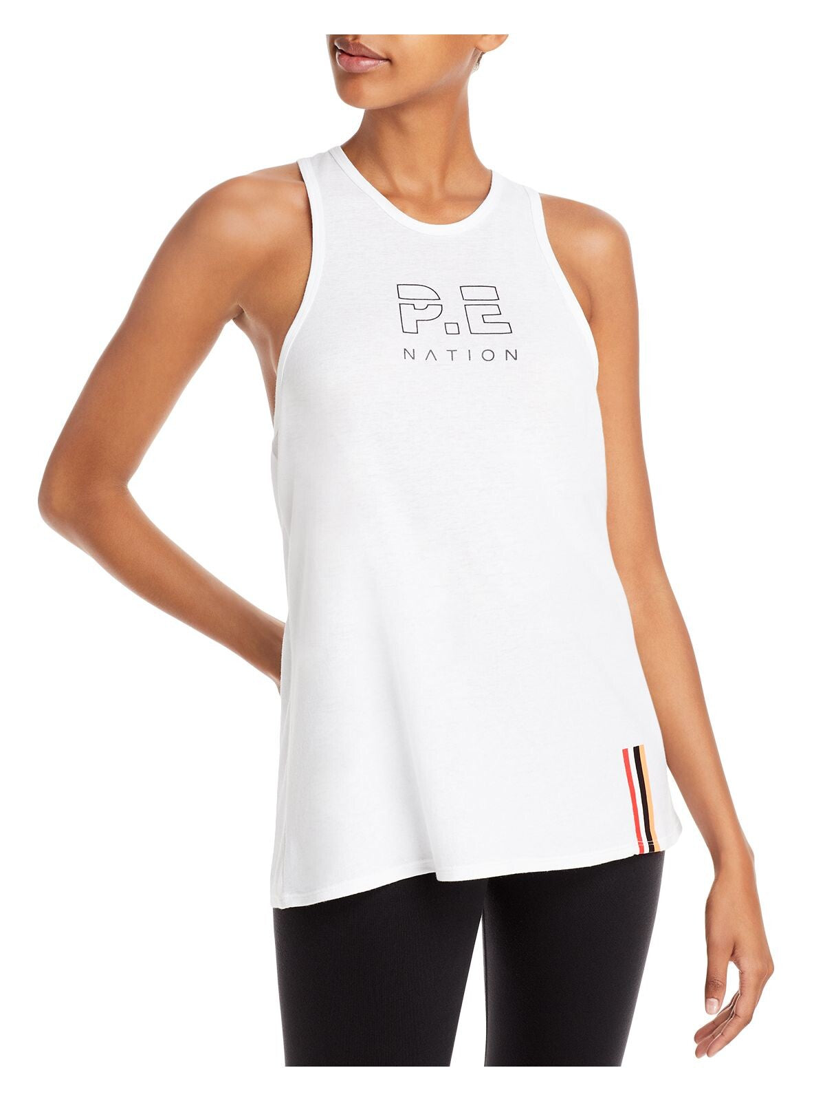 P. E NATION Womens Stretch Racerback Longline Sleeveless Round Neck Active Wear Tank Top