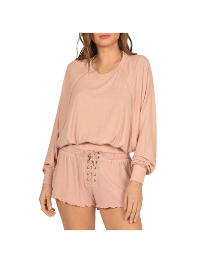 VINTAGE HAVANA Womens Pink Stretch Ribbed Banded Hem Raglan Sleeve Jewel Neck Sweater S