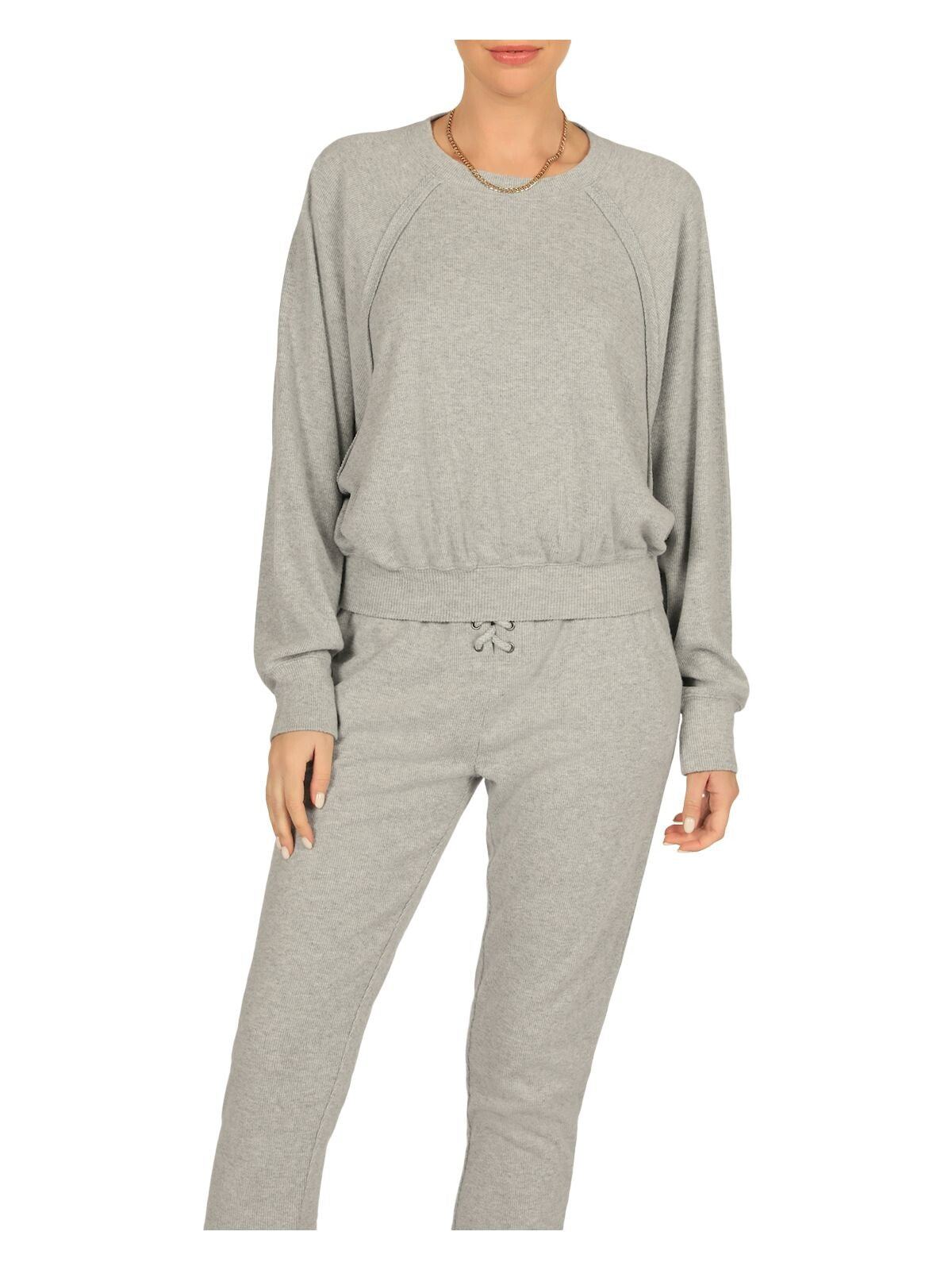 HAVANA Womens Ribbed Raglan Sleeve Exposed Trims Crew Neck T-Shirt