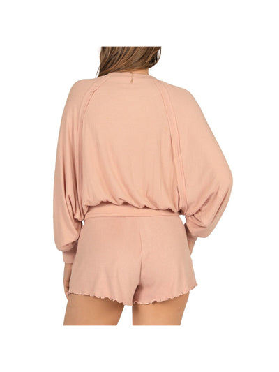 VINTAGE HAVANA Womens Pink Stretch Ribbed Banded Hem Raglan Sleeve Jewel Neck Sweater S