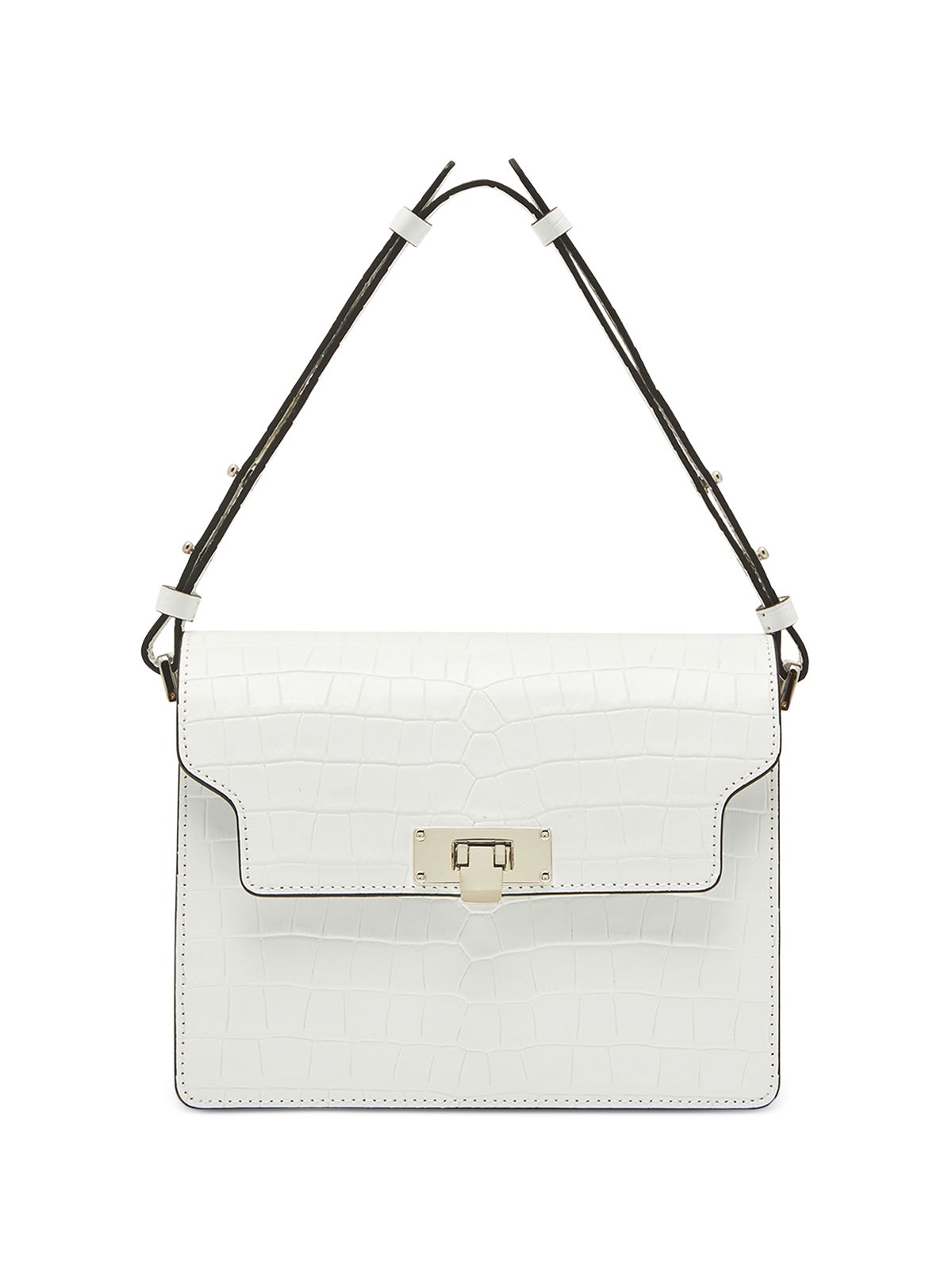 MARGE SHERWOOD Women's White Brick Matisse Crocodile Print Polyester 42 Interchangeable Crossbody Strap Adjustable Strap Shoulder Bag