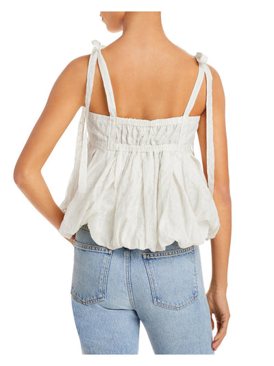 REBECCA TAYLOR Womens Ivory Pleated Textured Tie Straps Square Neck Top S