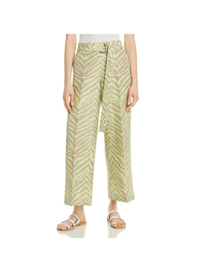 LAFAYETTE 148 Womens Green Zippered Pocketed Cropped Wide Leg Self Belt Animal Print Party High Waist Pants 2