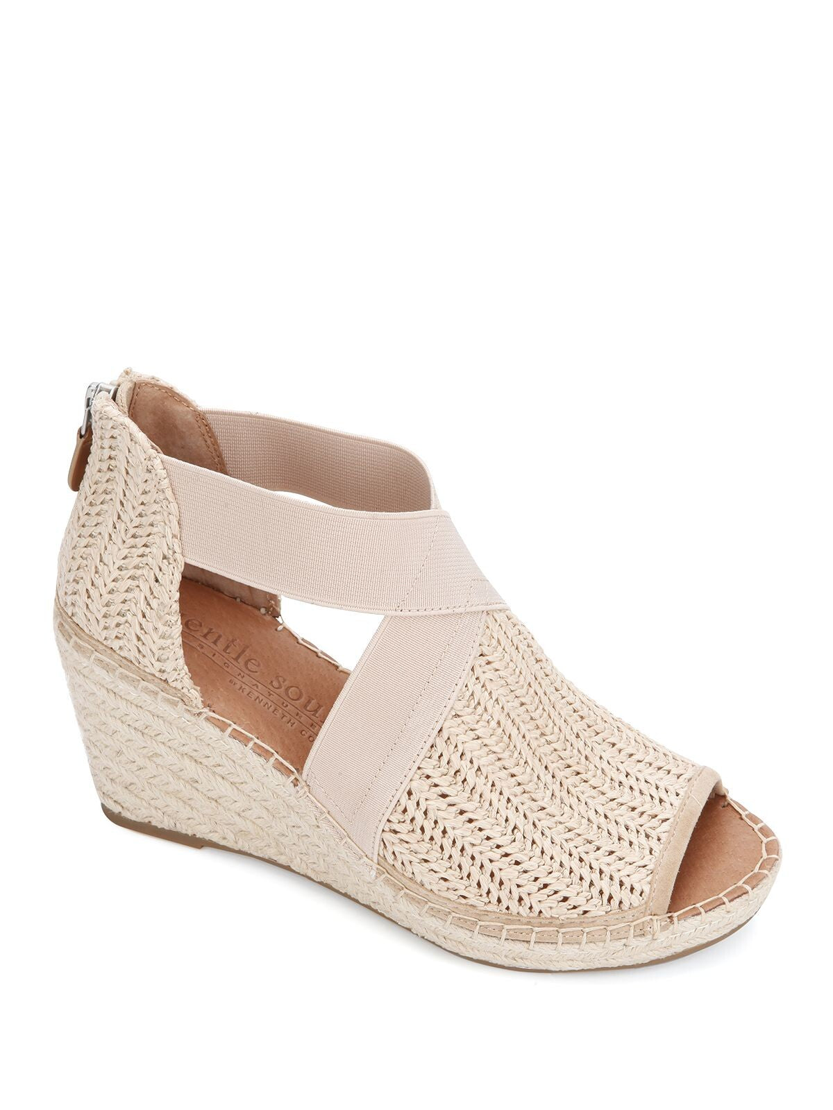 GENTLE SOULS KENNETH COLE Womens Natural Beige Basket Weave Beef Rolled Criss Cross Cushioned Goring Charli Open Toe Wedge Zip-Up Espadrille Shoes 11 M