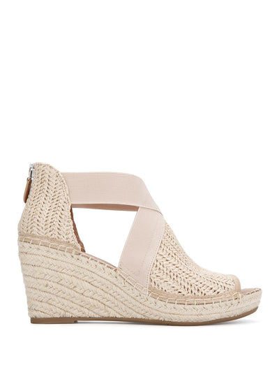 GENTLE SOULS KENNETH COLE Womens Natural Beige Basket Weave Beef Rolled Criss Cross Cushioned Goring Charli Open Toe Wedge Zip-Up Espadrille Shoes 11 M