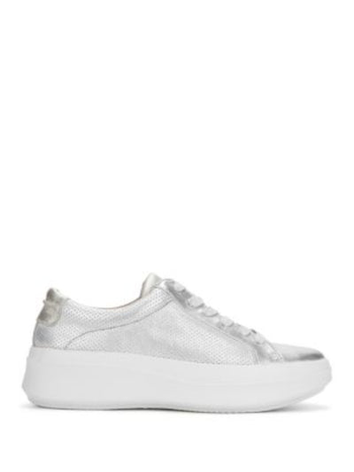 GENTLE SOULS KENNETH COLE Womens Silver Metallic Cushioned Perforated Rosette Round Toe Wedge Lace-Up Leather Sneakers Shoes 6.5