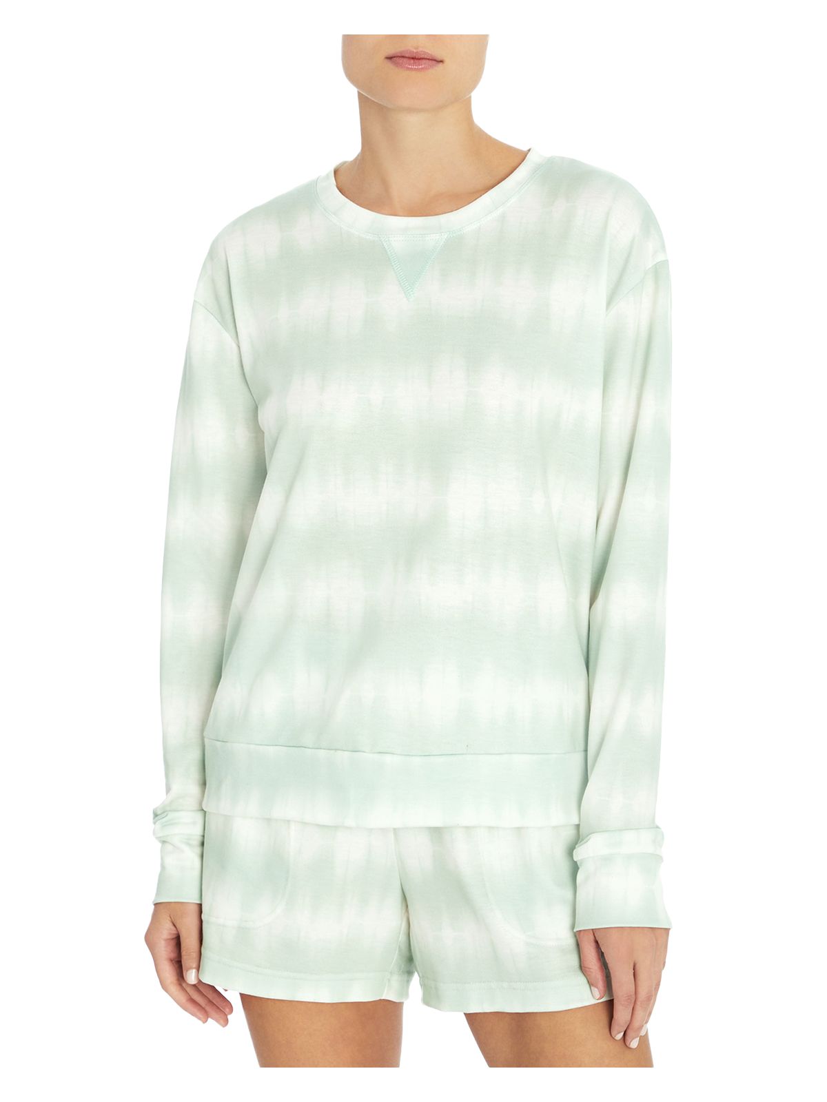 THREE DOTS Womens Green Ribbed Pullover Acid Wash Long Sleeve Crew Neck Sweatshirt M