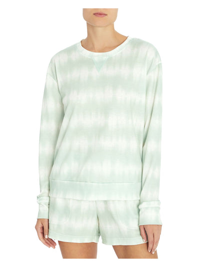 THREE DOTS Womens Green Ribbed Pullover Acid Wash Long Sleeve Crew Neck Sweatshirt M