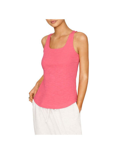 B NEW YORK Womens Pink Stretch Fitted Built-in Shelf Bra Sleeveless Square Neck Tank Top M