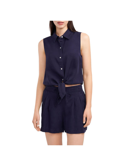 VINCE CAMUTO Womens Navy Sleeveless Collared Button Up Top XS